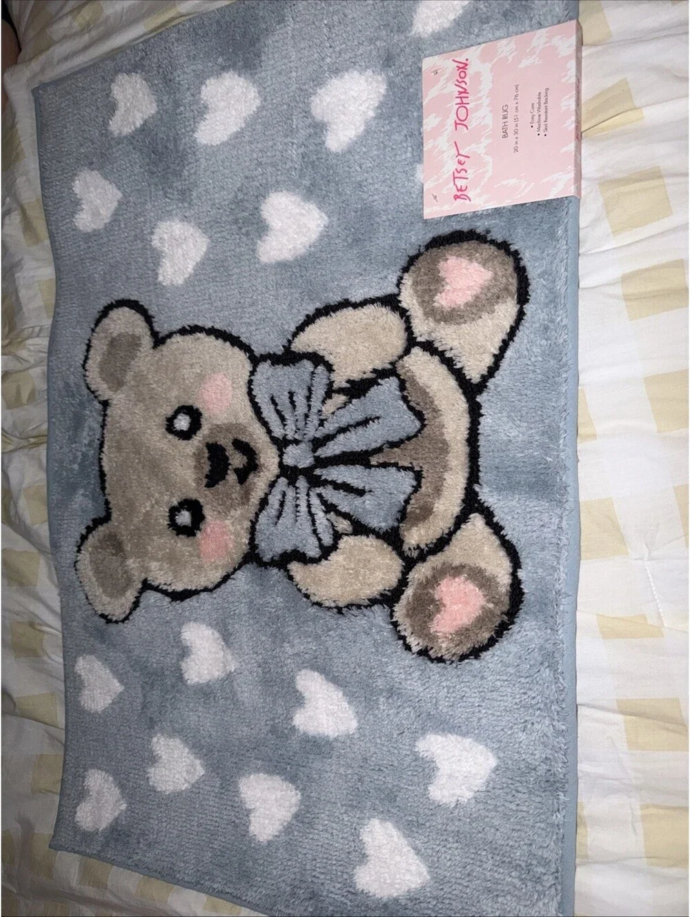 Betsey Johnson Baby Blue Teddy Bear Soft Bathroom Bath Mat Rug Rubber Back